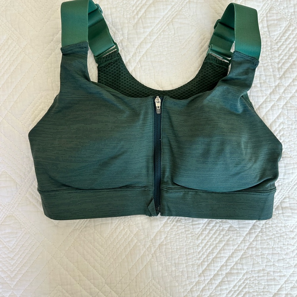 Green Zip-Front Sports Bra